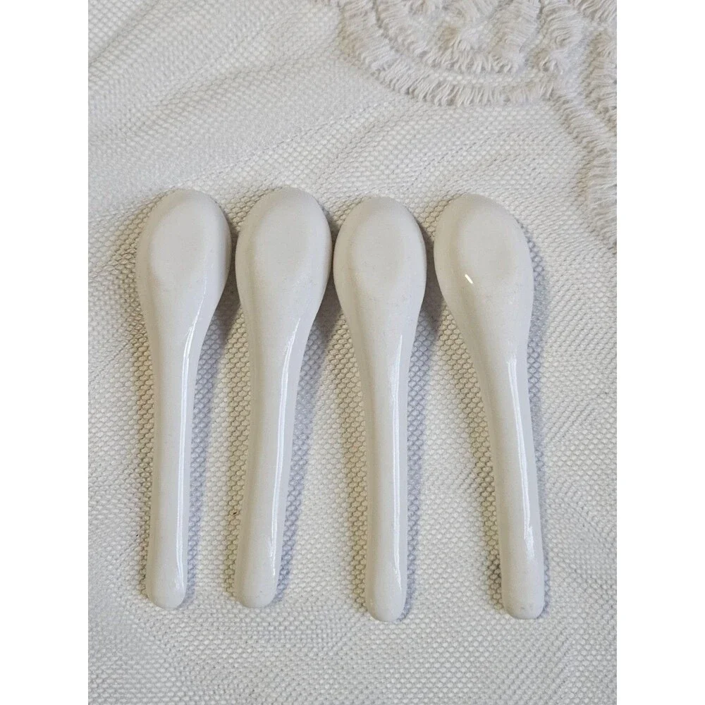 Vintage Porcelain Mini Spoons Blue Floral Set of 4 Small Spoons